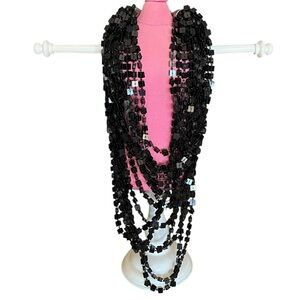 Chico’s Black Beaded Multi Layer Statement Necklace